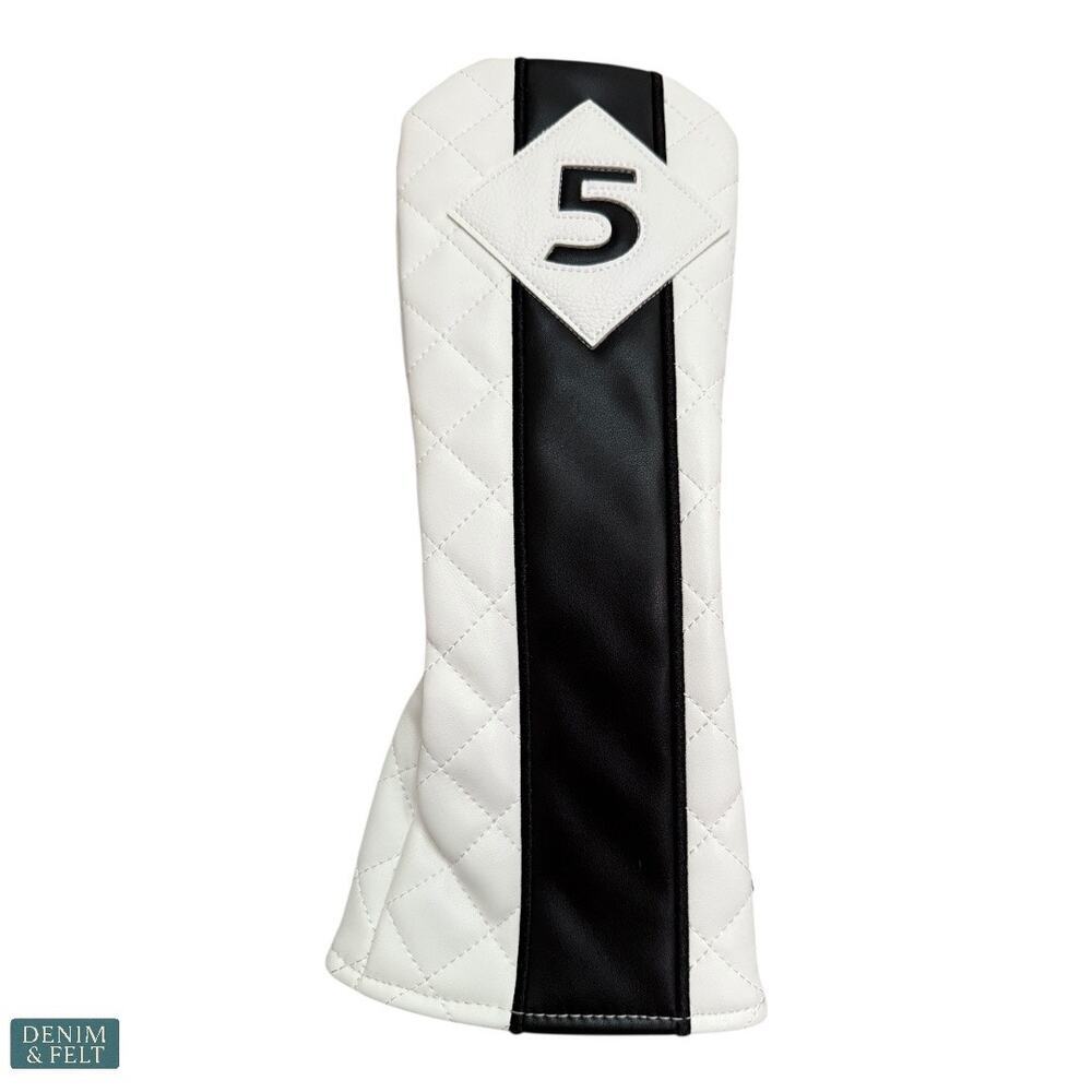 NEW Sahara White‎ Black Retro Golf #5 Headcover PU Leather Fairway Club